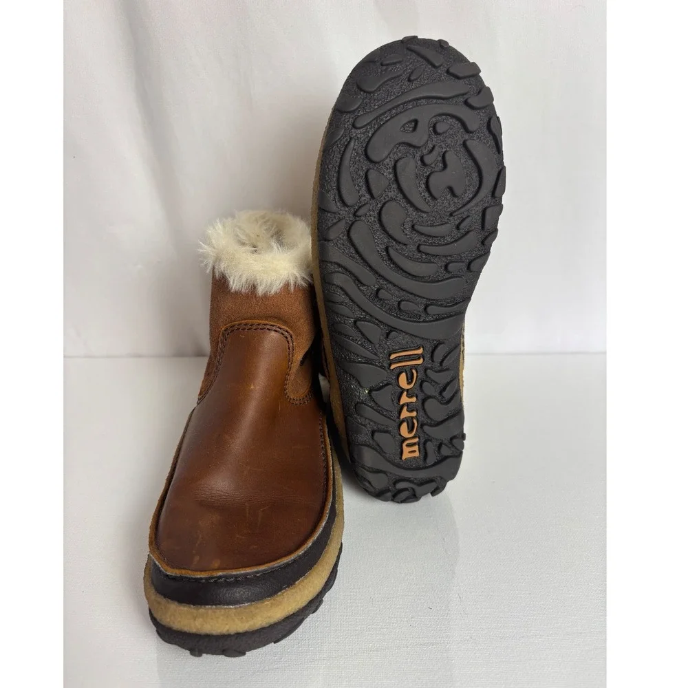 Merrell M Select DRY Brown Leather Suede Faux Fur Waterproof Boots  Womens 7.5